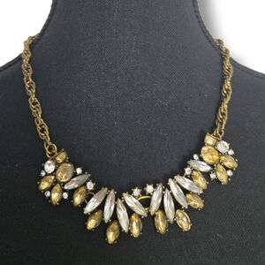 Banana Republic Gold‑Tone Statement Necklace, Amber & Clear Marquise Stones
